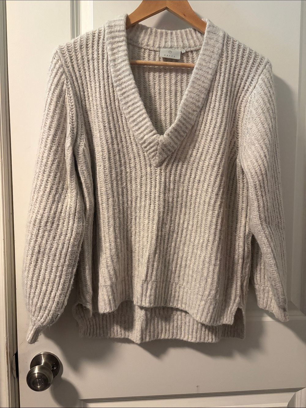 Soft Ribbed V-Neck Sweater in Light Cream - Women's Relaxed Knit
